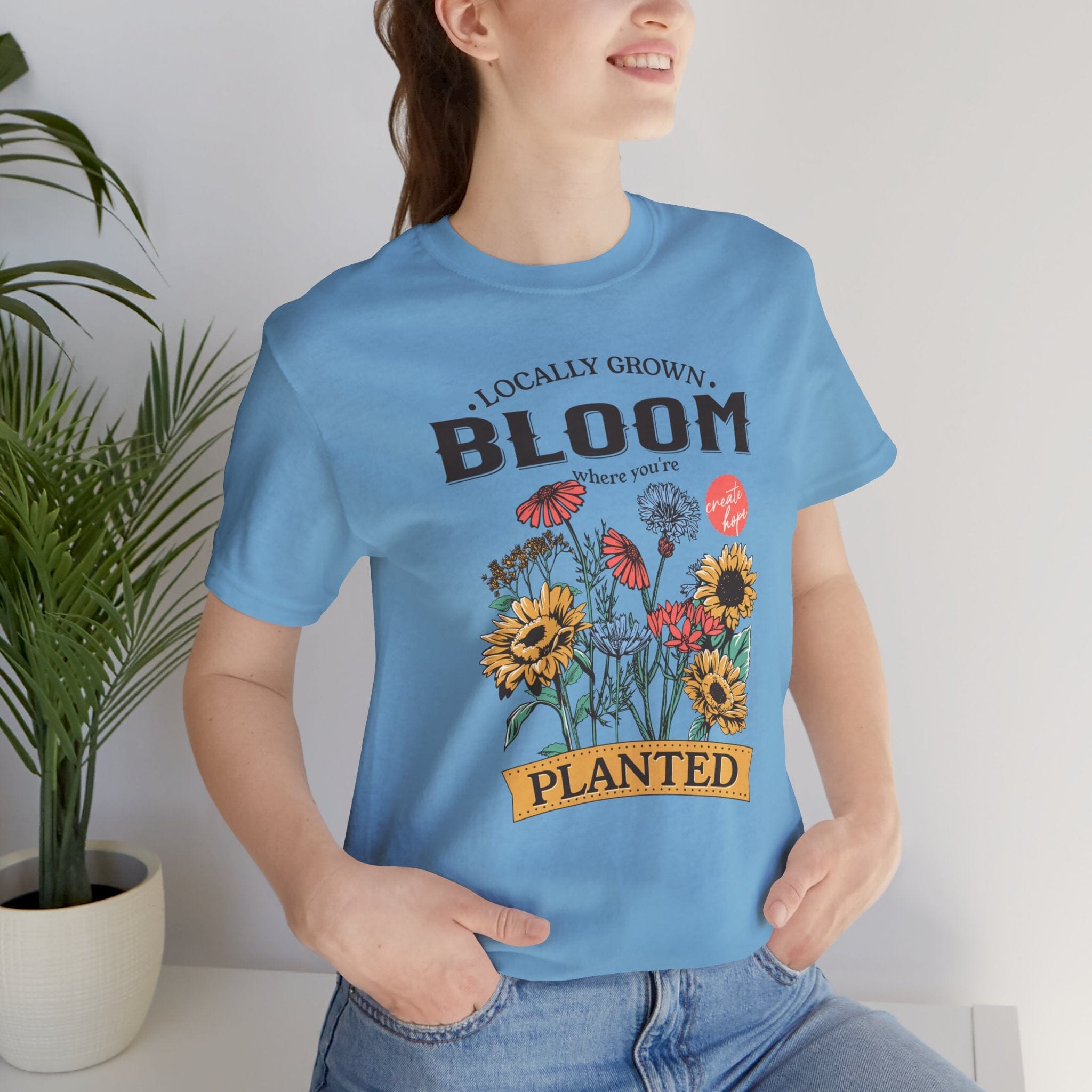 BLOOM | Womens Short Sleeve Bella Tee | 6 colors | S-4XL | Hope Swag T-Shirt Printify Ocean Blue S 