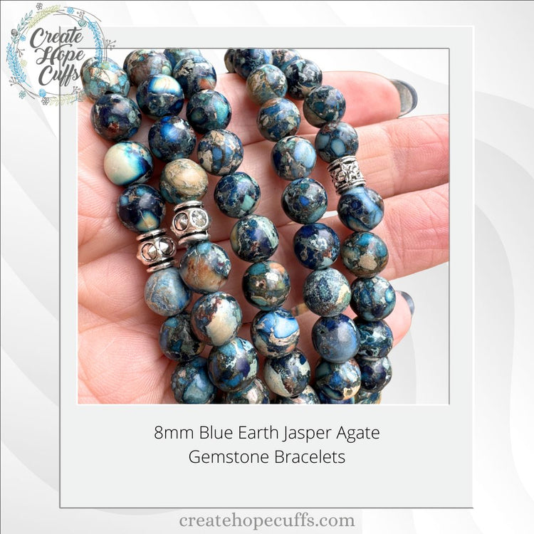 Blue Earth Jasper Bead Bracelet | 8mm | Gemstone | Women Bracelets Create Hope Cuffs 
