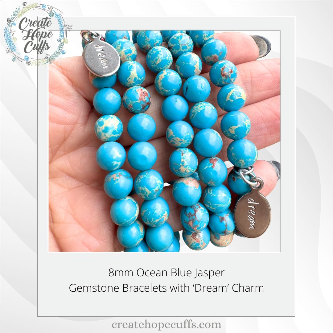 Blue Ocean Jasper | Gemstone Bead Bracelets | 8mm Stone | Women Bracelets Create Hope Cuffs 