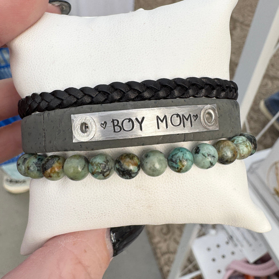 BOY MOM | Charcoal Grey Cork Skinny Set | 3 pieces | Bracelets | Women Skinny Bracelets Create Hope Cuffs 
