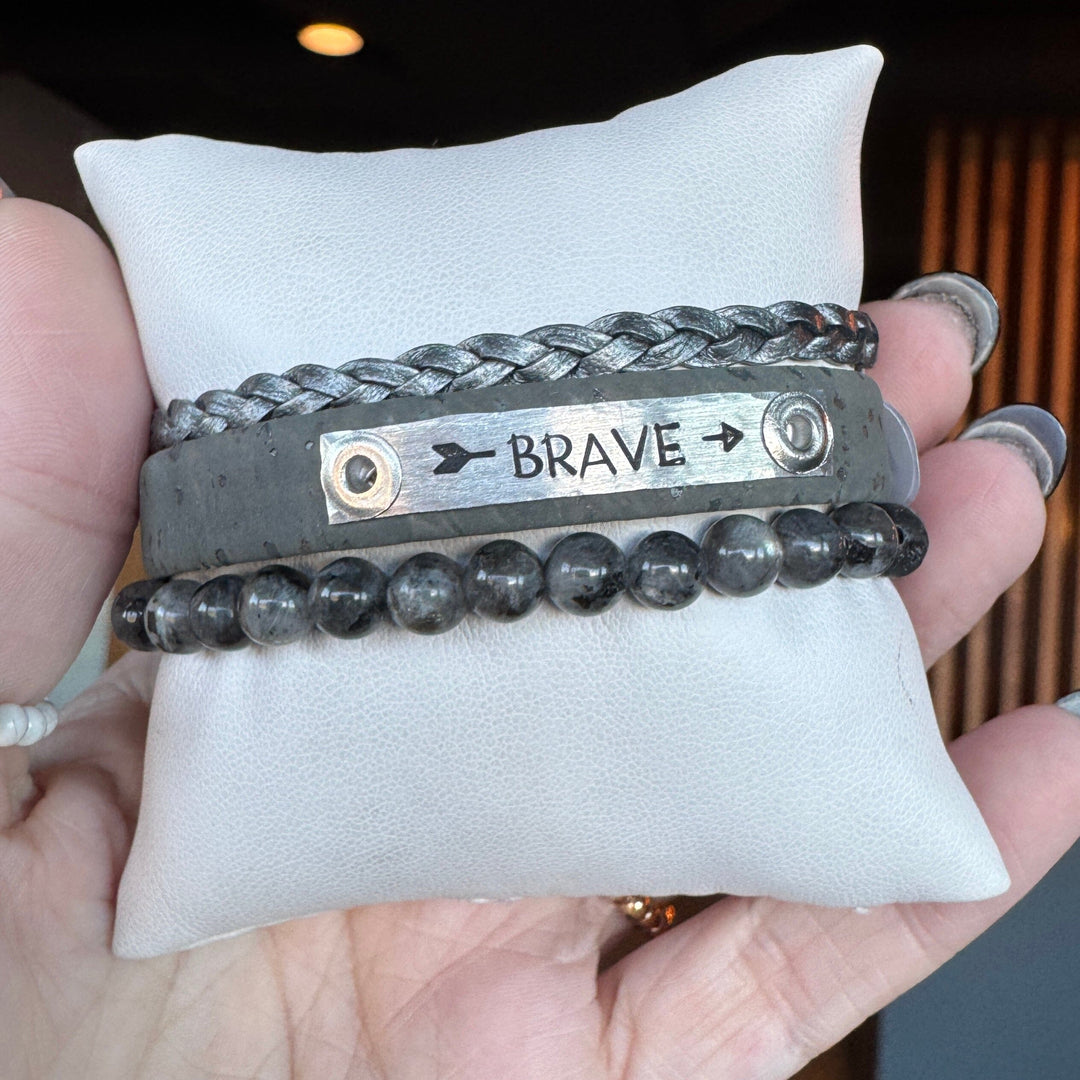BRAVE | Charcoal Grey Cork Skinny Set | 3 pieces | Bracelets | Women Skinny Bracelets Create Hope Cuffs 