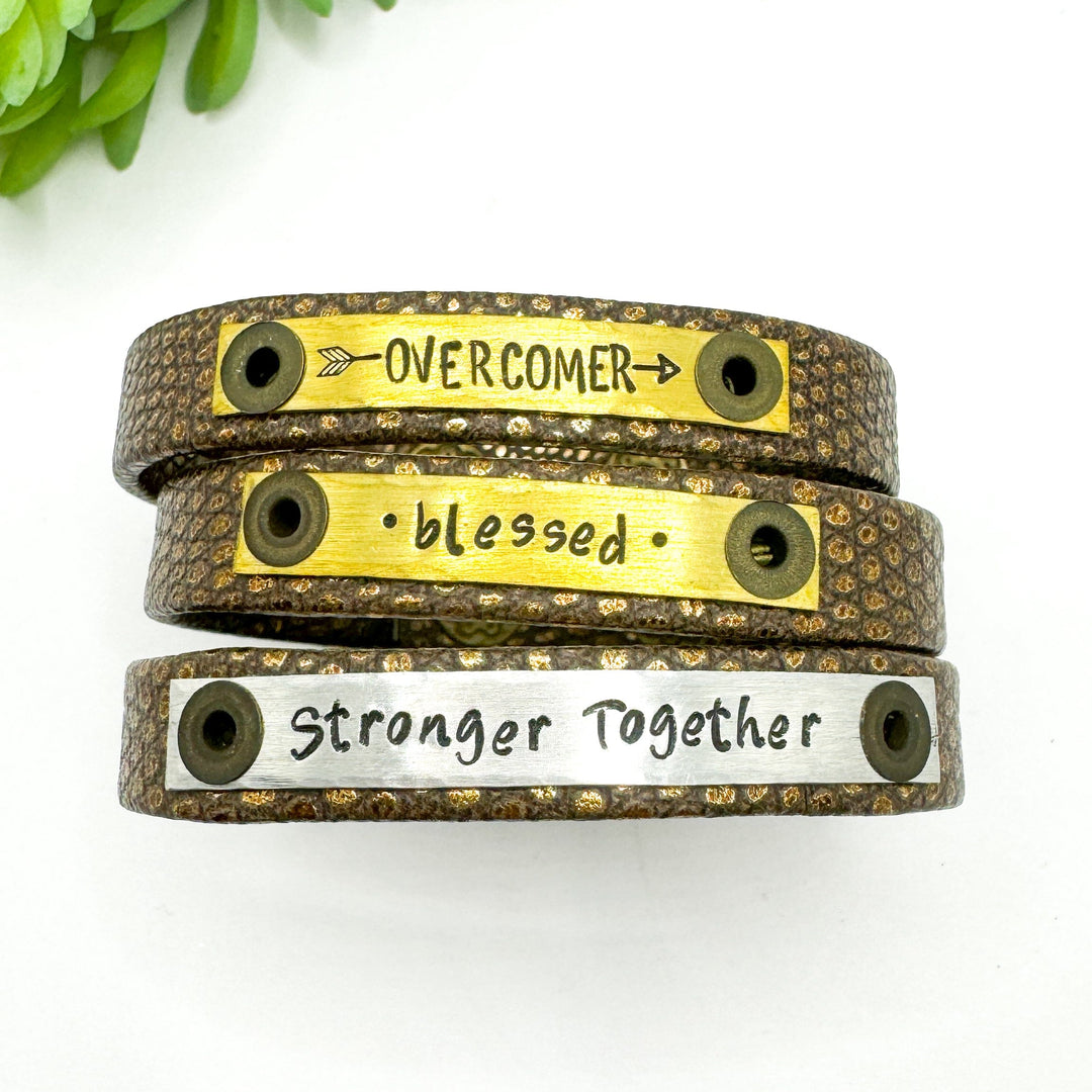 Bronze Luxor | 3 Phrases | Leather Skinny Bracelet | Adjustable Skinny Bracelets Create Hope Cuffs 