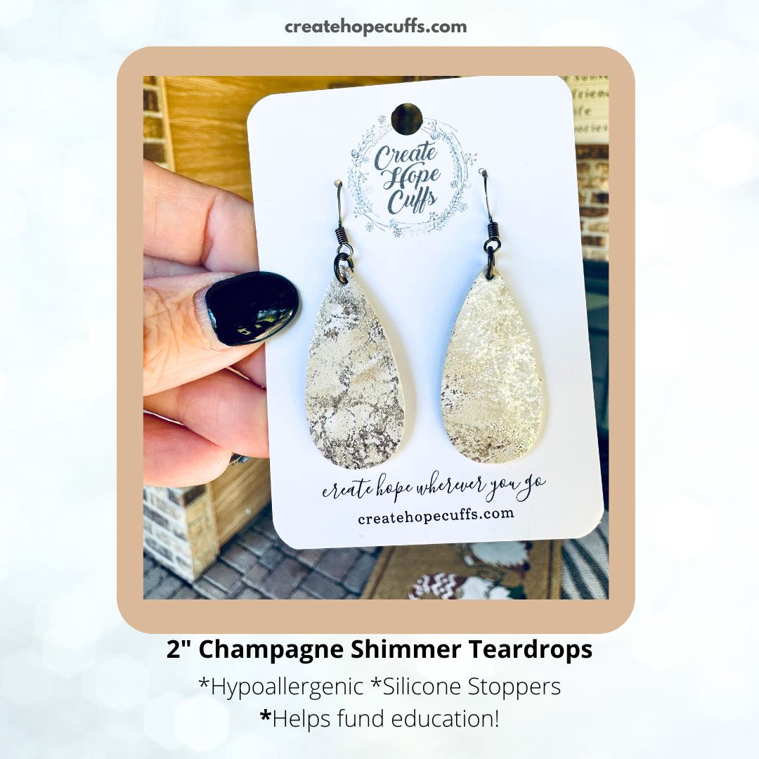 Champagne Shimmer Teardrops | Leather Earrings | Hypoallergenic | Women Leather Earrings Create Hope Cuffs 