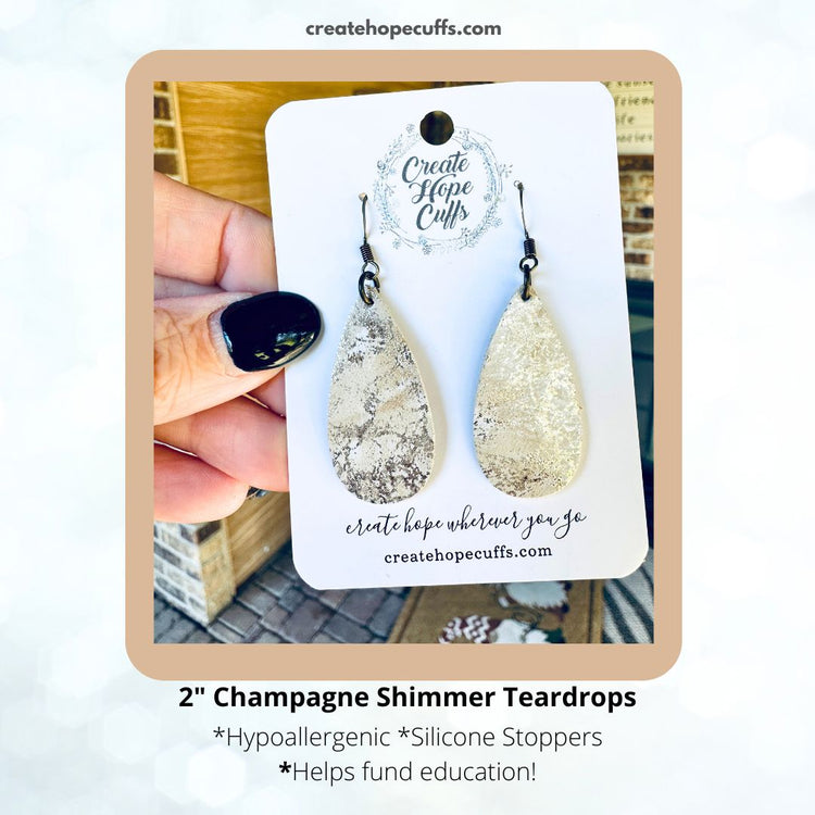 Champagne Shimmer Teardrops | Leather Earrings | Hypoallergenic | Women Leather Earrings Create Hope Cuffs 