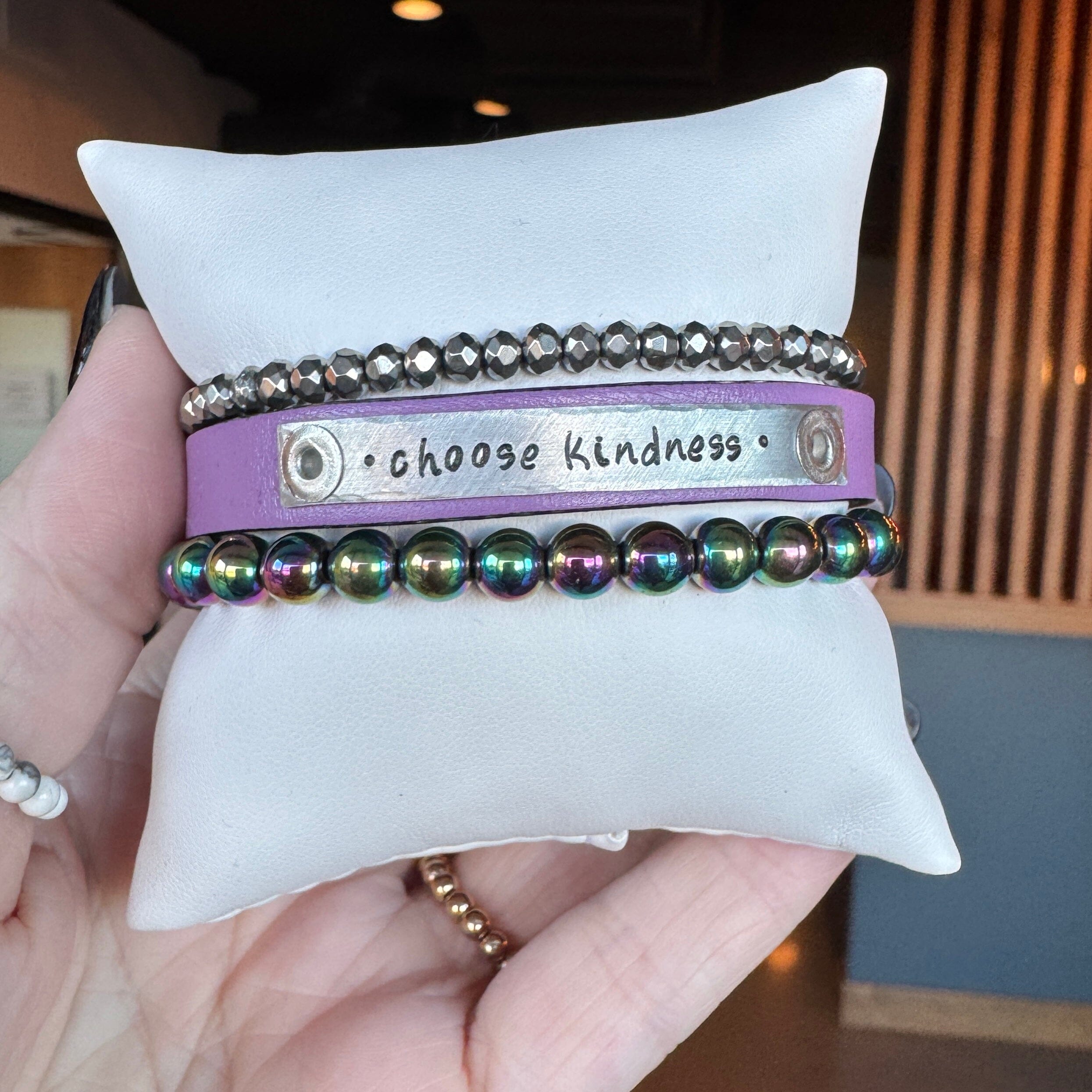 CHOOSE KINDNESS | Lilac Purple Leather Skinny Set | 3 pieces | Bracelets | Women Skinny Bracelets Create Hope Cuffs 