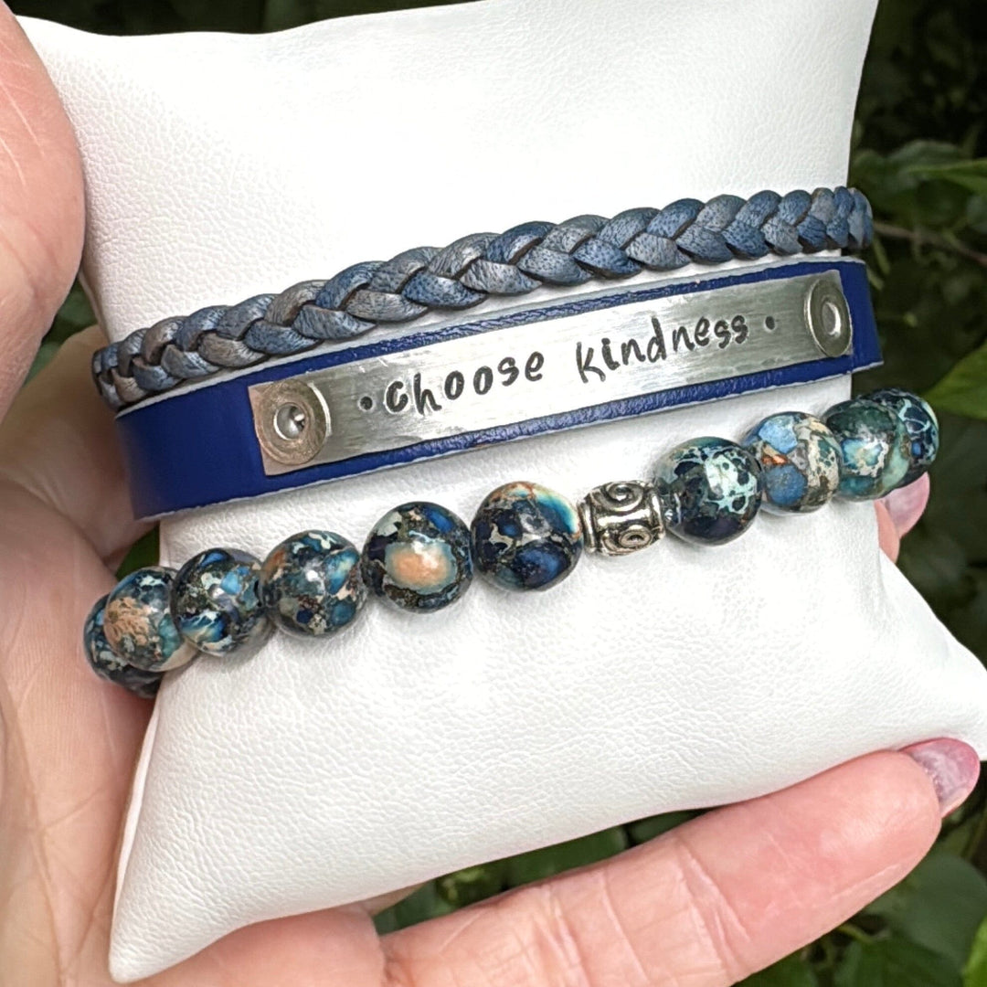 CHOOSE KINDNESS | Royal Blue Leather Skinny Set | 3 pieces | Bracelets | Women Skinny Bracelets Create Hope Cuffs 