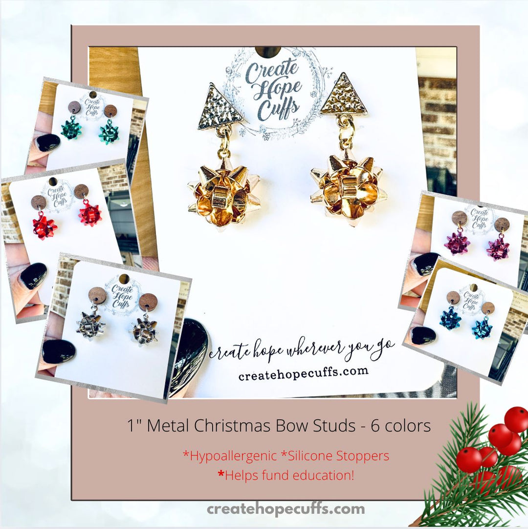 Christmas Bow Earrings | 6 Colors |Women | Hypoallergenic Leather Earrings Create Hope Cuffs 