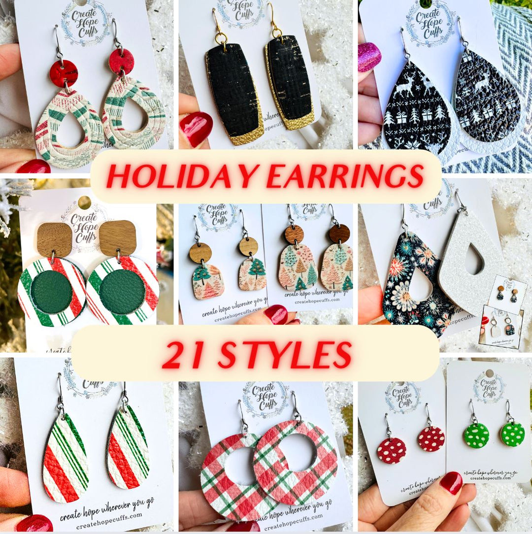 Christmas Holiday | 21 styles HERE | Earrings | Hypoallergenic | Women Leather Earrings Create Hope Cuffs Choose your Style (21 options) 