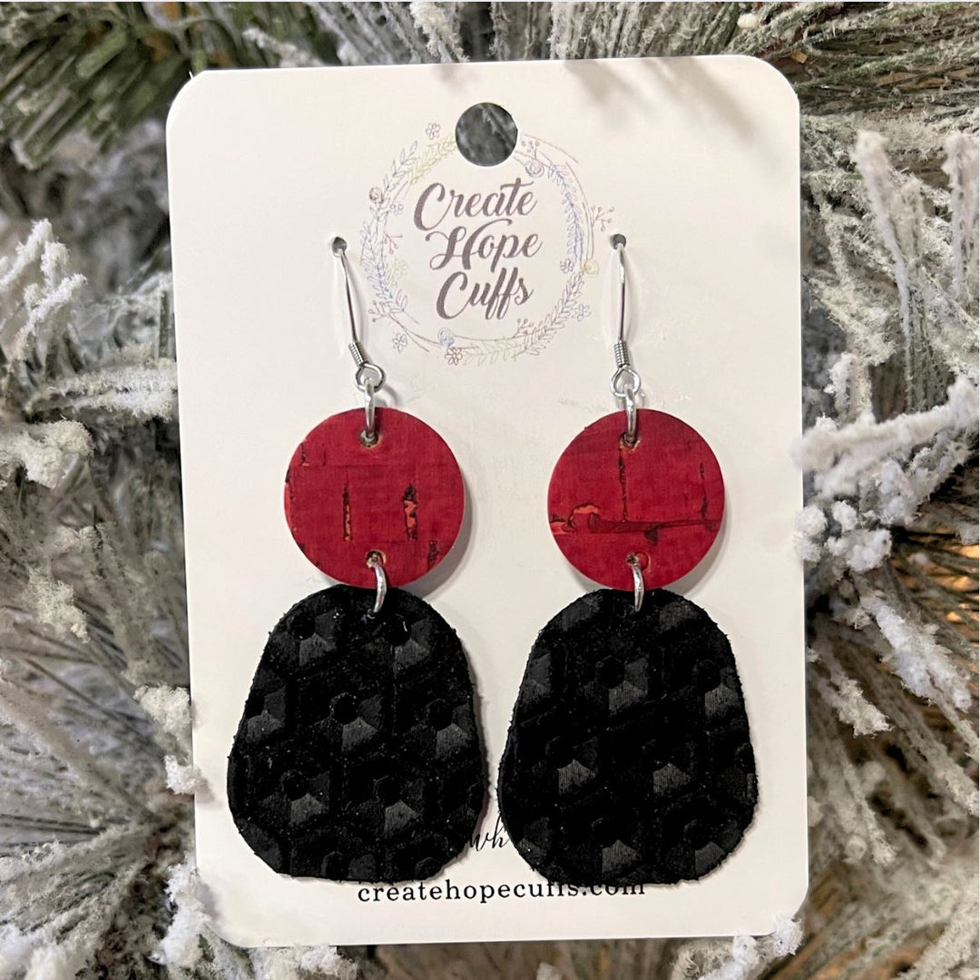 Christmas Holiday | 21 styles HERE | Earrings | Hypoallergenic | Women Leather Earrings Create Hope Cuffs Red & Black Holiday Classic 