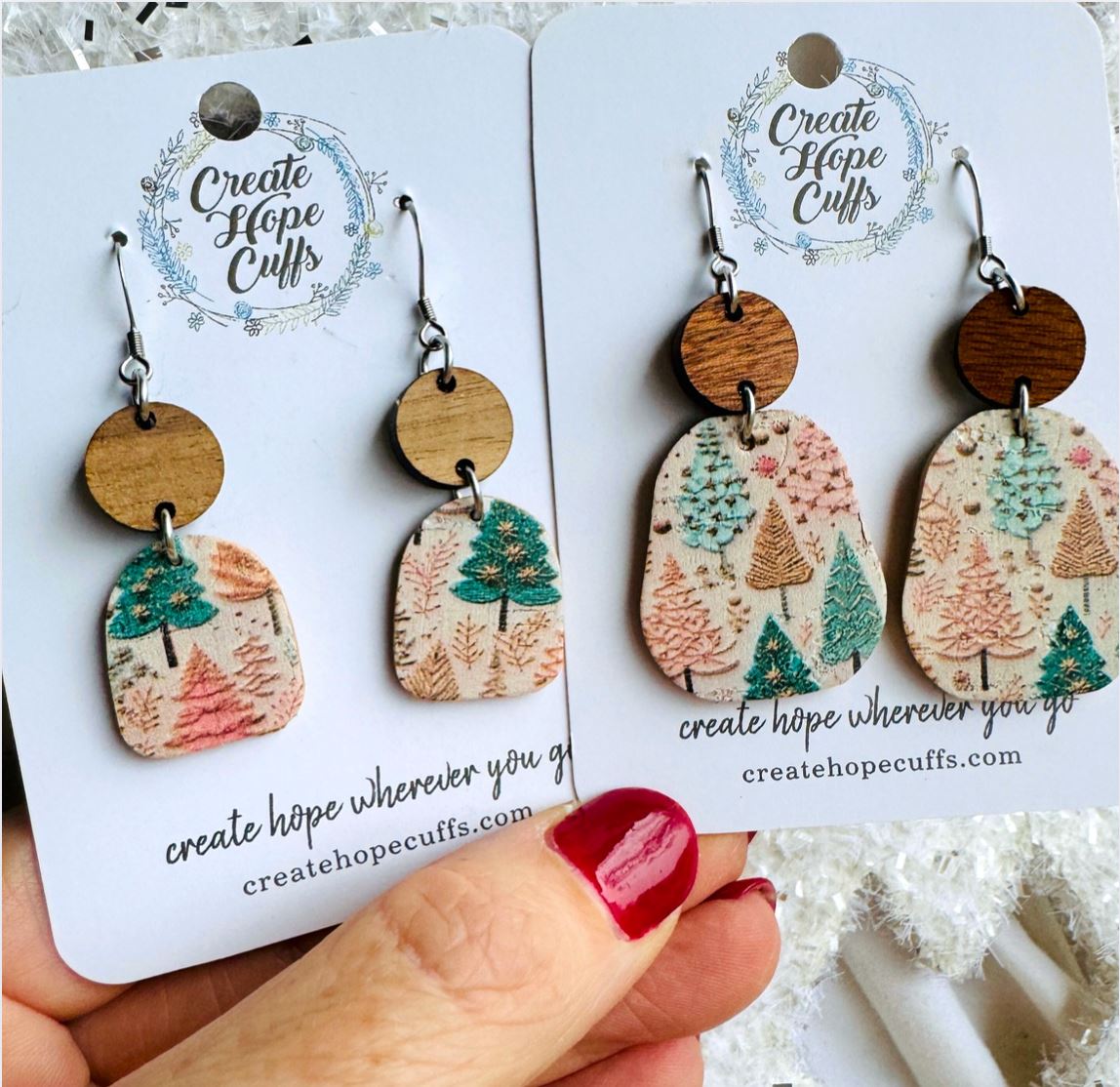 Christmas Holiday | 21 styles HERE | Earrings | Hypoallergenic | Women Leather Earrings Create Hope Cuffs Yuletide Tree Farm (Petite) 