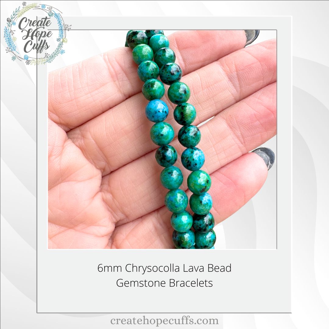 Chrysocolla Lava Bead Bracelet | 6mm | Gemstone | Women Bracelets Create Hope Cuffs 