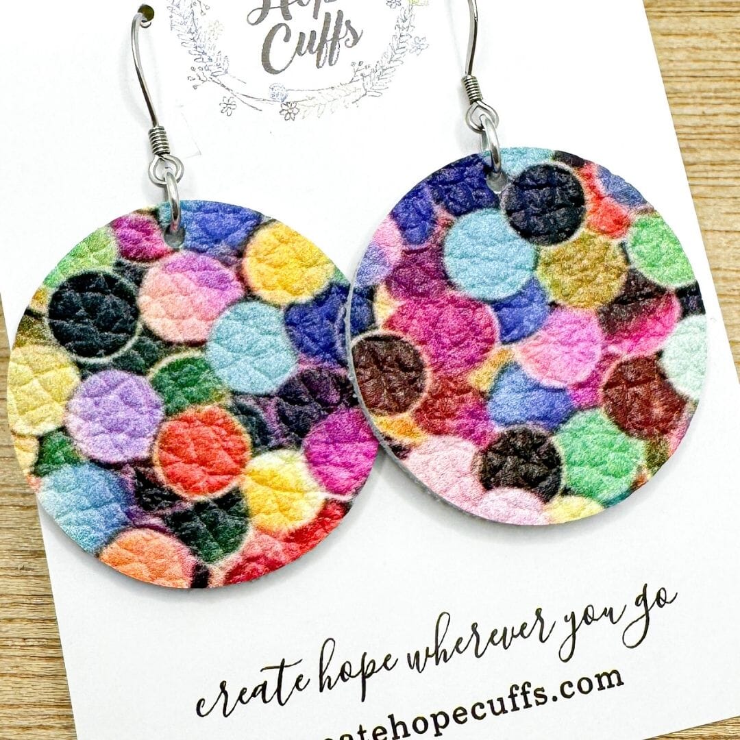 Confetti Dots | 1.5" Full Circle Leather Earrings | Hypoallergenic | Women Leather Earrings Create Hope Cuffs 