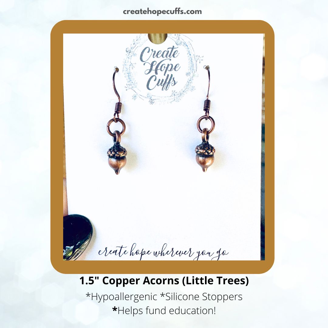 Copper Acorns | Leather and Metal Earrings | Hypoallergenic | Women Leather Earrings Create Hope Cuffs 