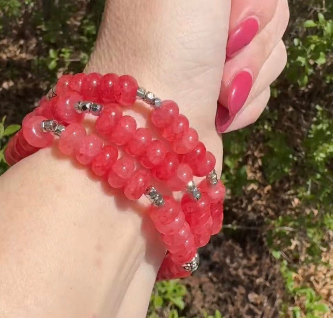 Coral Watermelon Rondelle Stones | Gemstone Bead Bracelets | 6mm Stone | Women Bracelets Create Hope Cuffs 