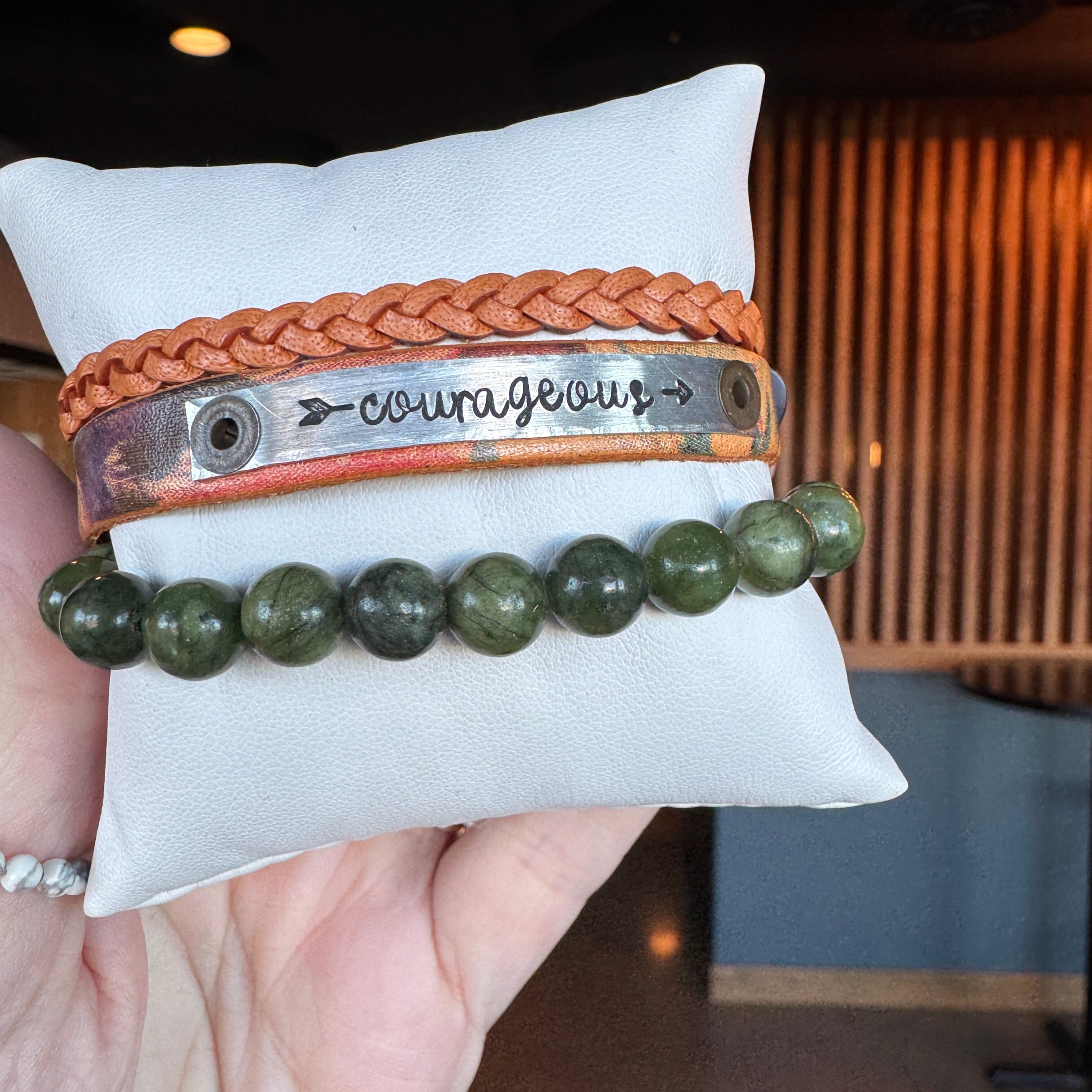 COURAGEOUS | Peach Watercolor Leather Skinny Set | 3 pieces | Bracelets | Women Skinny Bracelets Create Hope Cuffs 