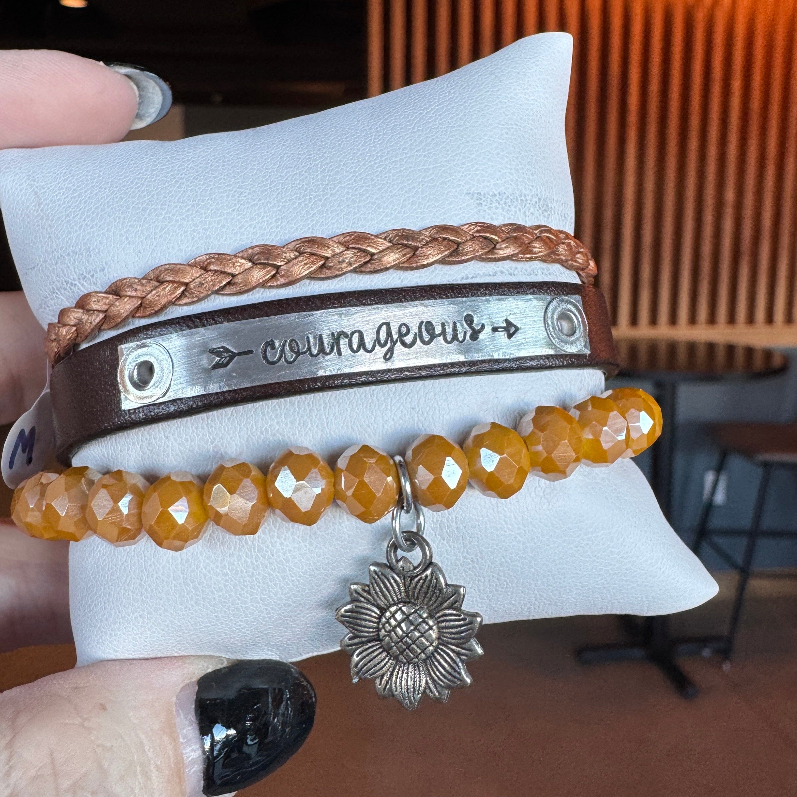 COURAGEOUS | Solid Brown Leather Skinny Set | 3 pieces | Bracelets | Women Skinny Bracelets Create Hope Cuffs 