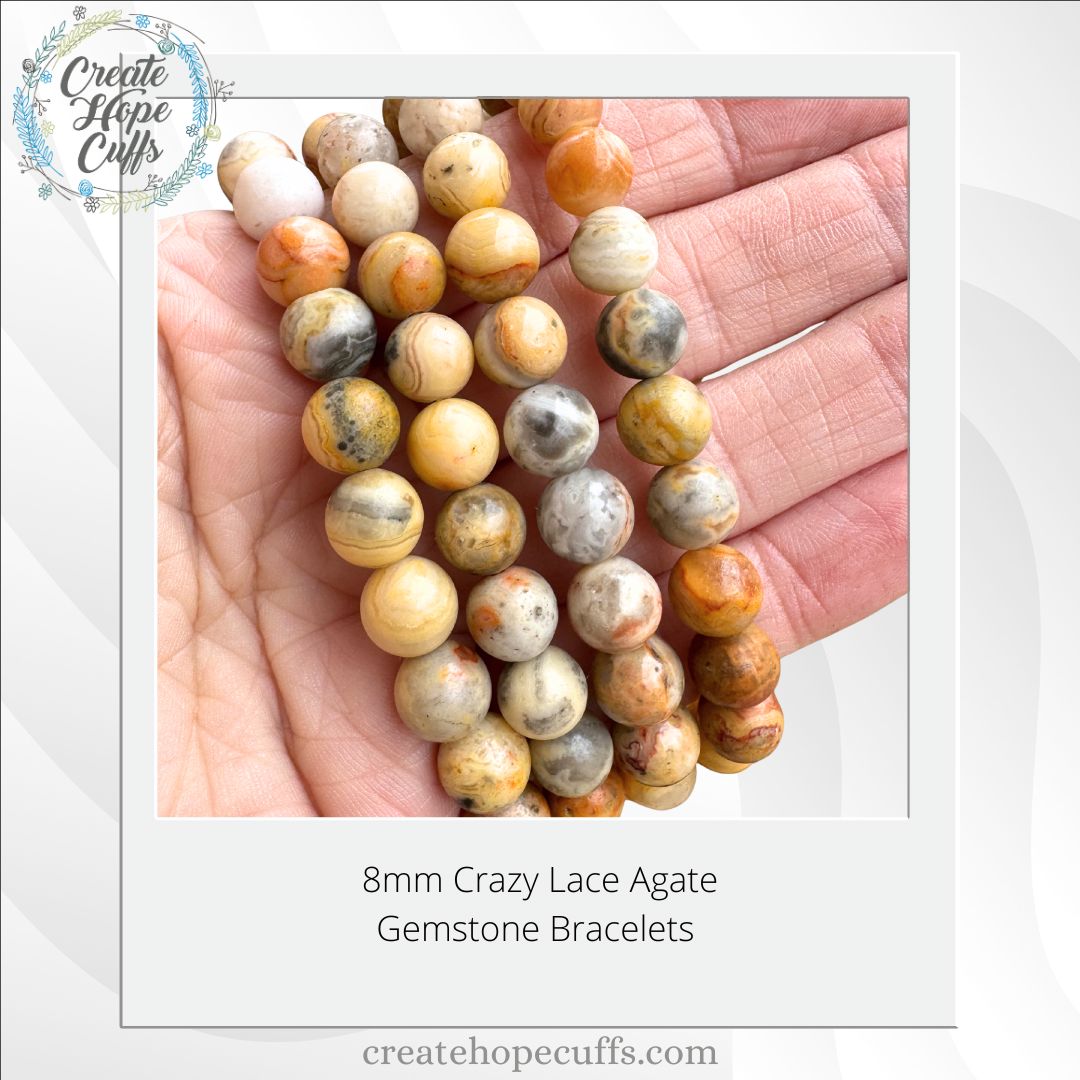 Crazy Lace Bead Bracelet | 8mm | Gemstone | Women Bracelets Create Hope Cuffs 