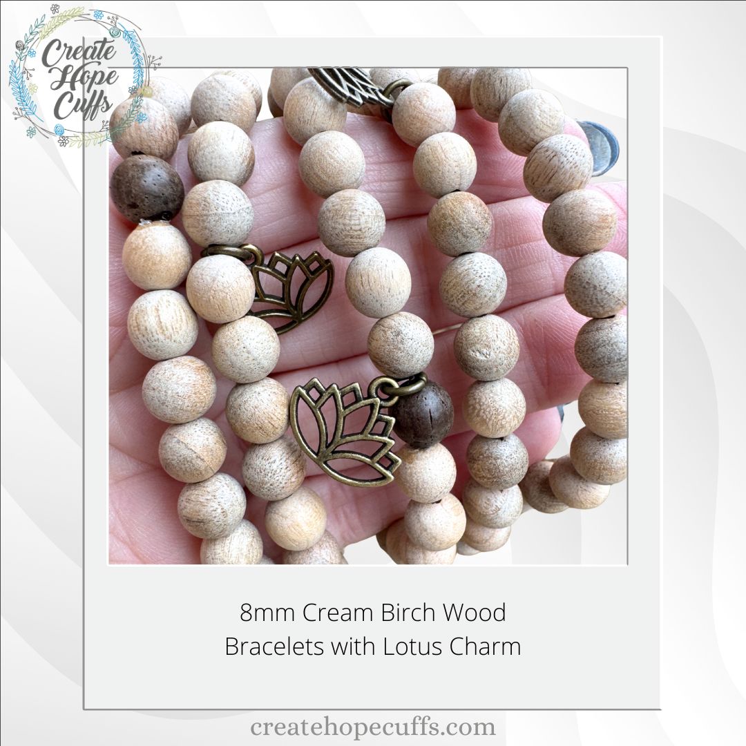 Cream Birch Lotus | Wood Bead Bracelets | 8mm Stone | Women Bracelets Create Hope Cuffs 