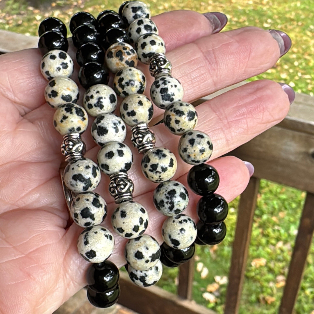Dalmatian Onyx | Gemstone Bead Bracelets | 8mm Beads | Women Bracelets Create Hope Cuffs 