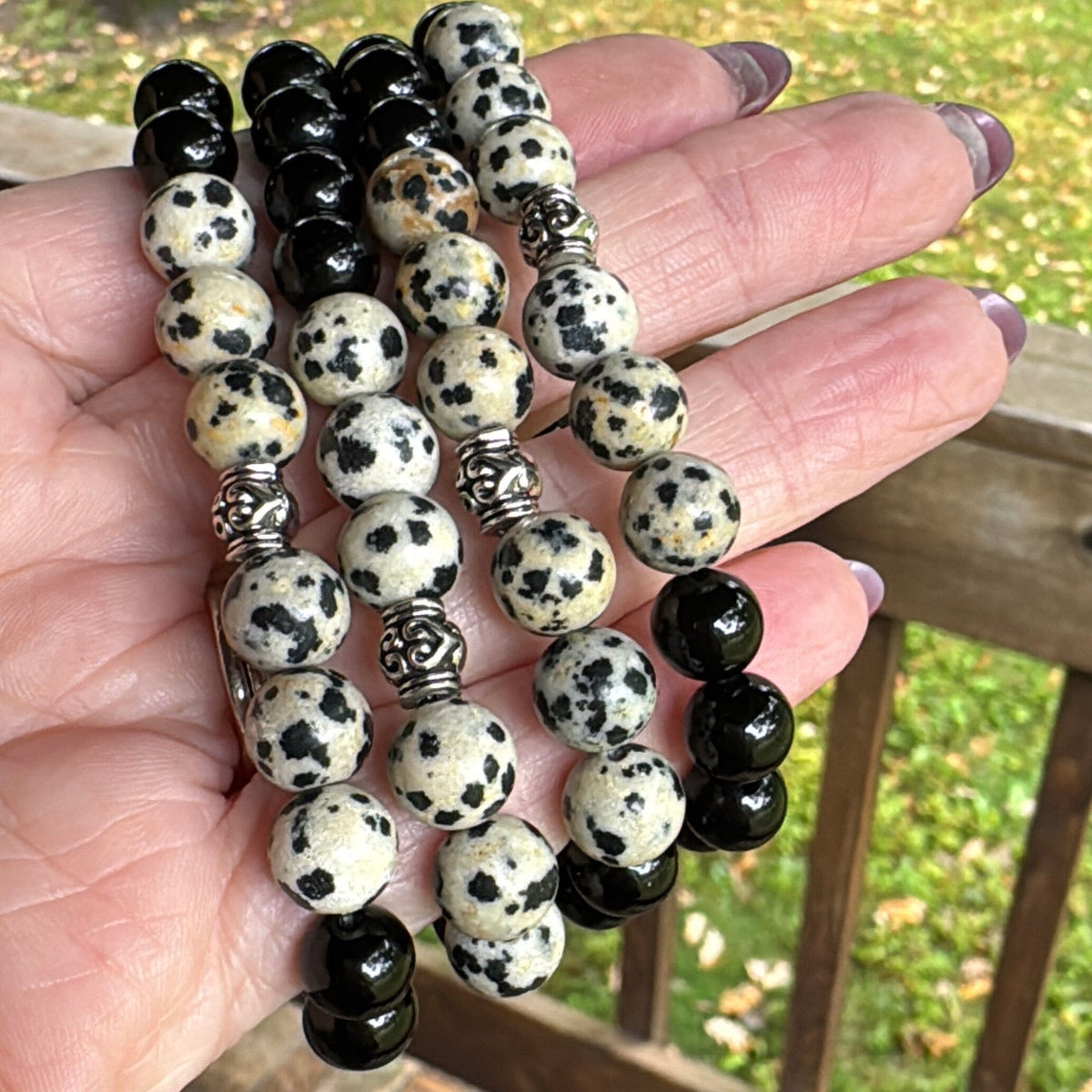 Dalmatian Onyx | Gemstone Bead Bracelets | 8mm Beads | Women Bracelets Create Hope Cuffs 