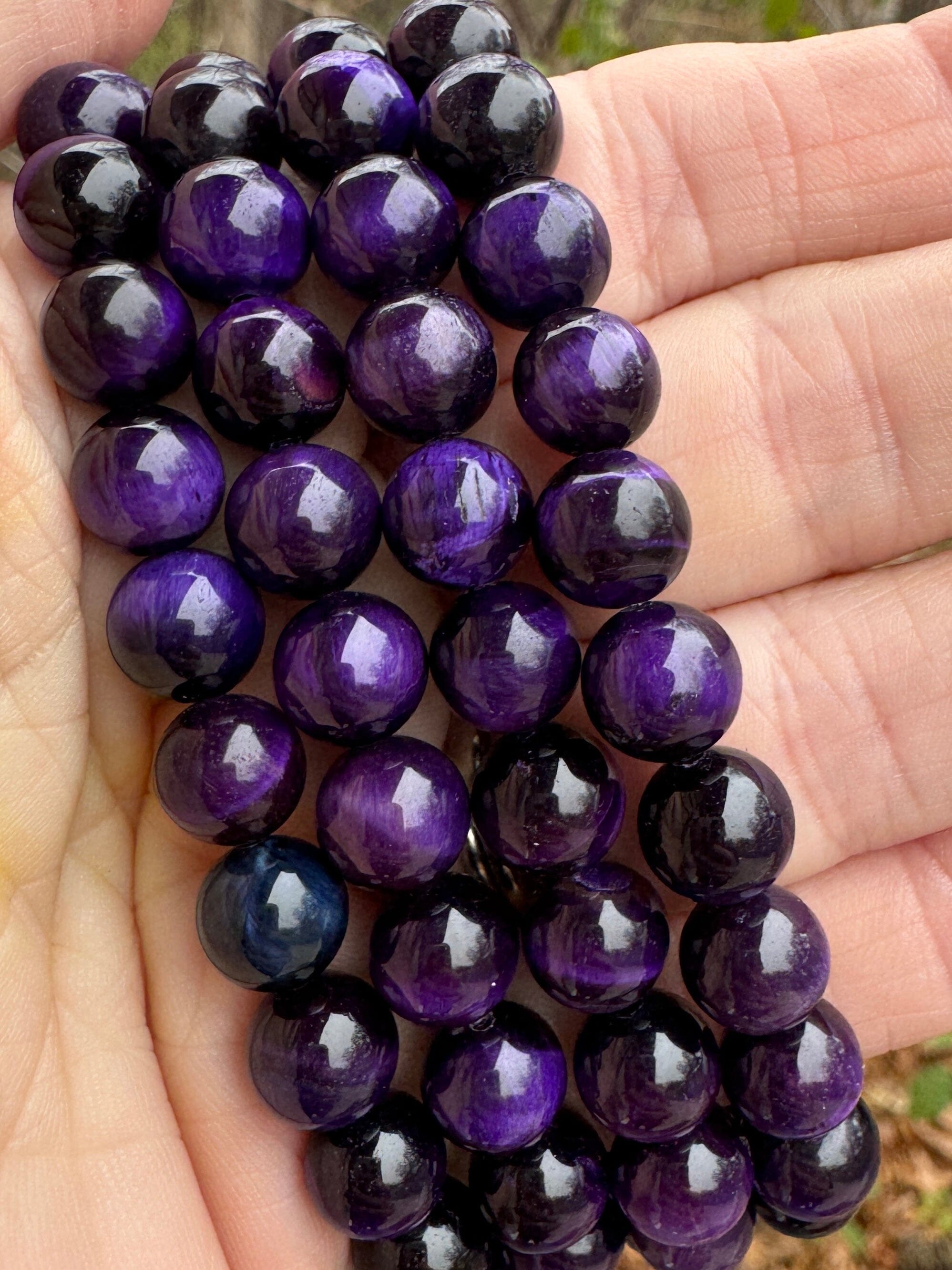 Genuine 10mm Natural Purple Amethyst Round Gemstone Beads Bracelet - 7.5 Inches - Elastic