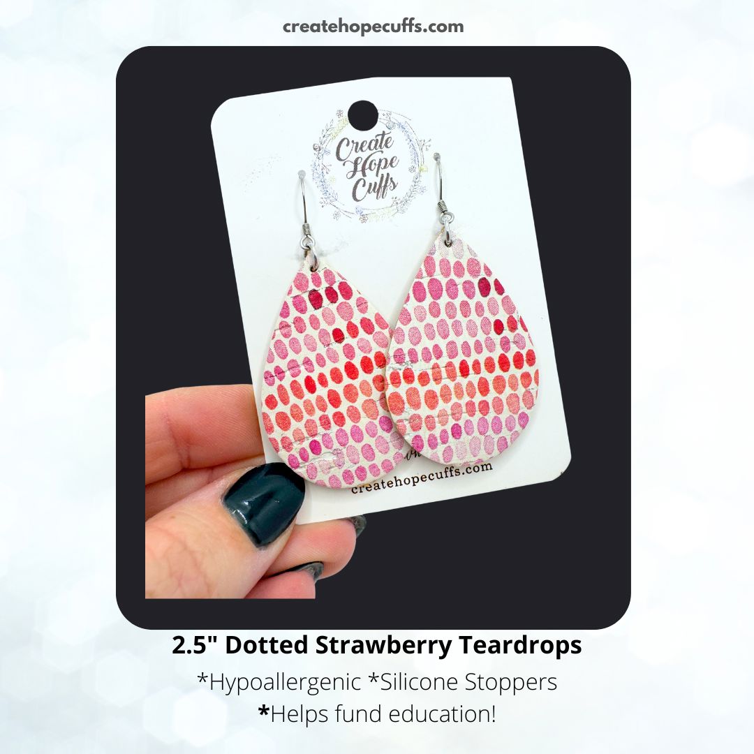 Dotted Strawberry Patch Teardrops| Leather Earrings | Hypoallergenic | Women Leather Earrings Create Hope Cuffs 