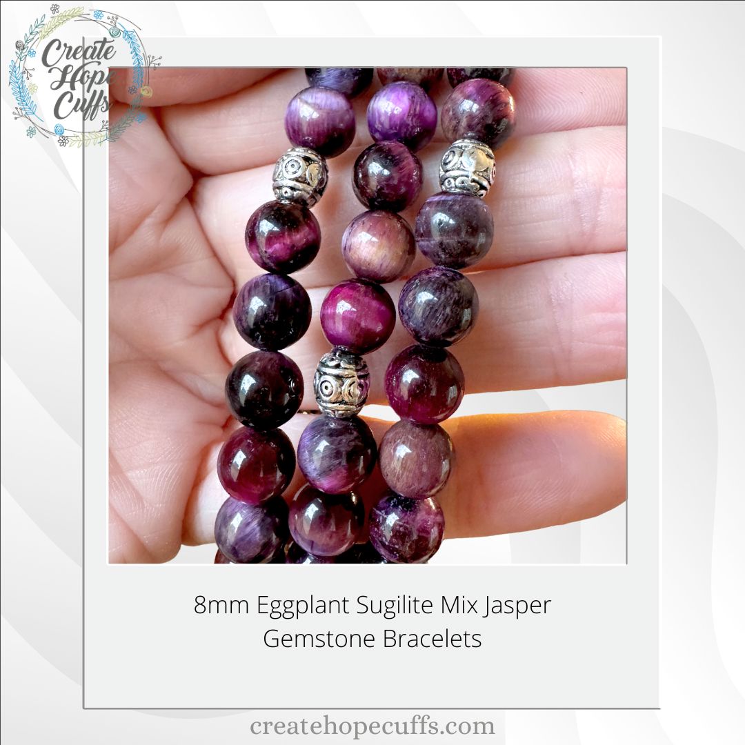 Eggplant Sugilite Mix Jasper | Gemstone Bead Bracelets | 8mm Stone | Women Bracelets Create Hope Cuffs 