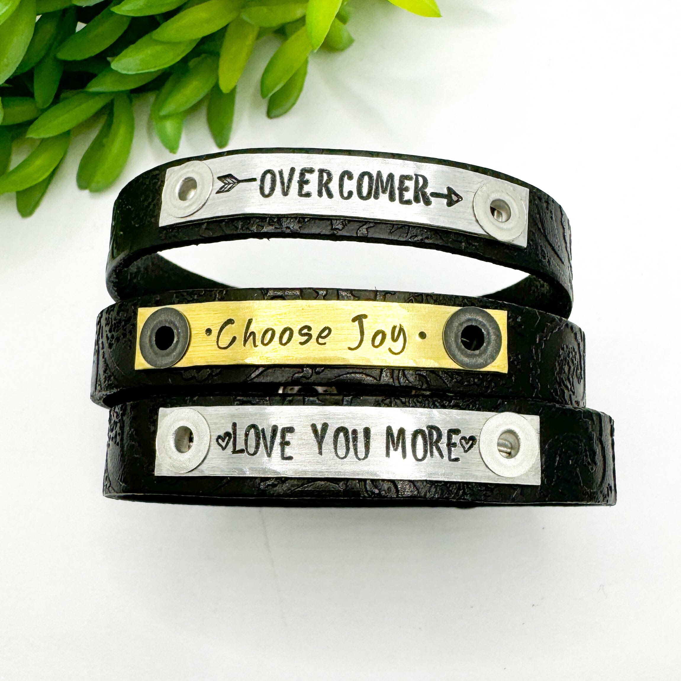 Embossed Black | 3 Phrases | Leather Skinny Bracelet | Adjustable Skinny Bracelets Create Hope Cuffs 