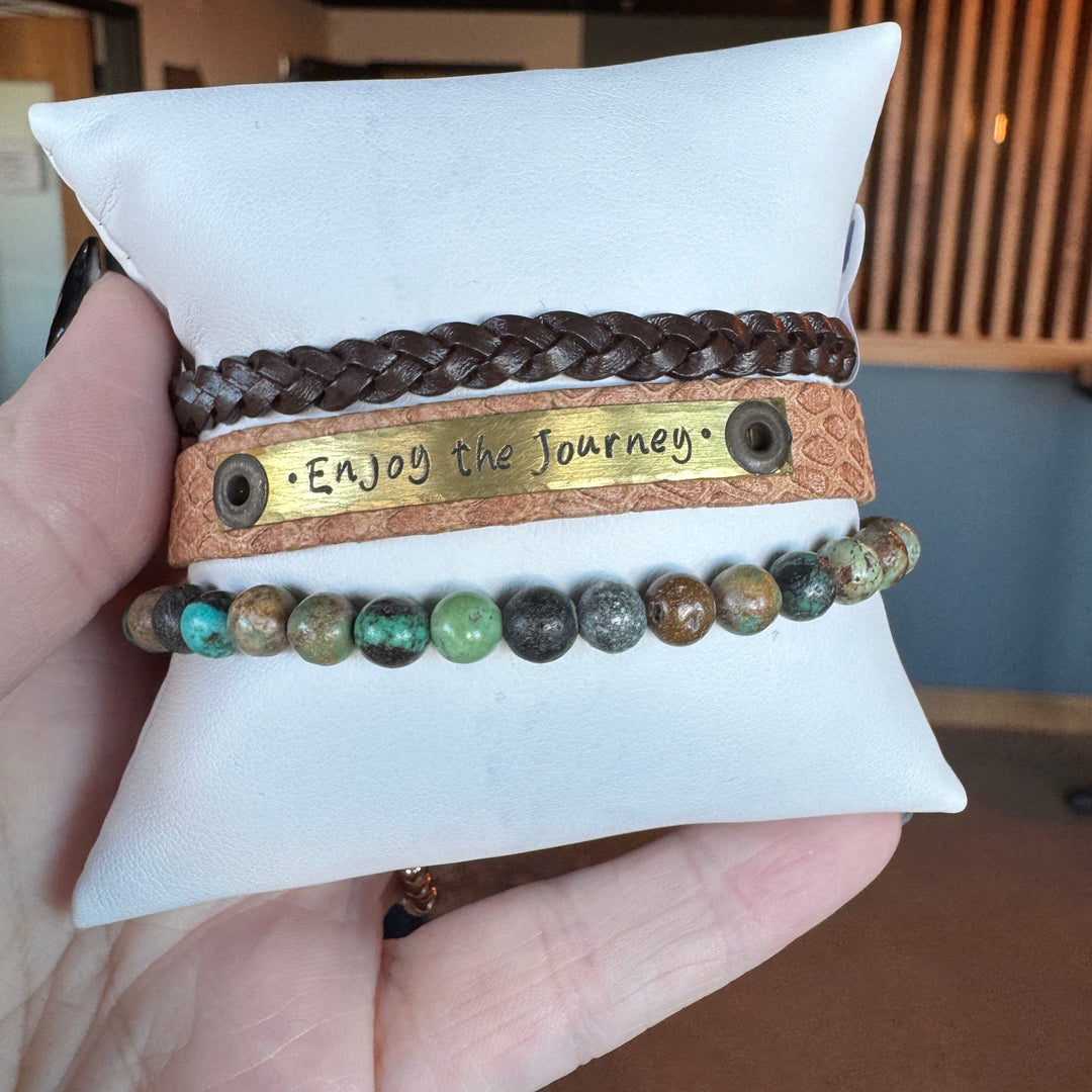 ENJOY the JOURNEY | Camel Brown Leather Skinny Set | 3 pieces | Bracelets | Women Skinny Bracelets Create Hope Cuffs 