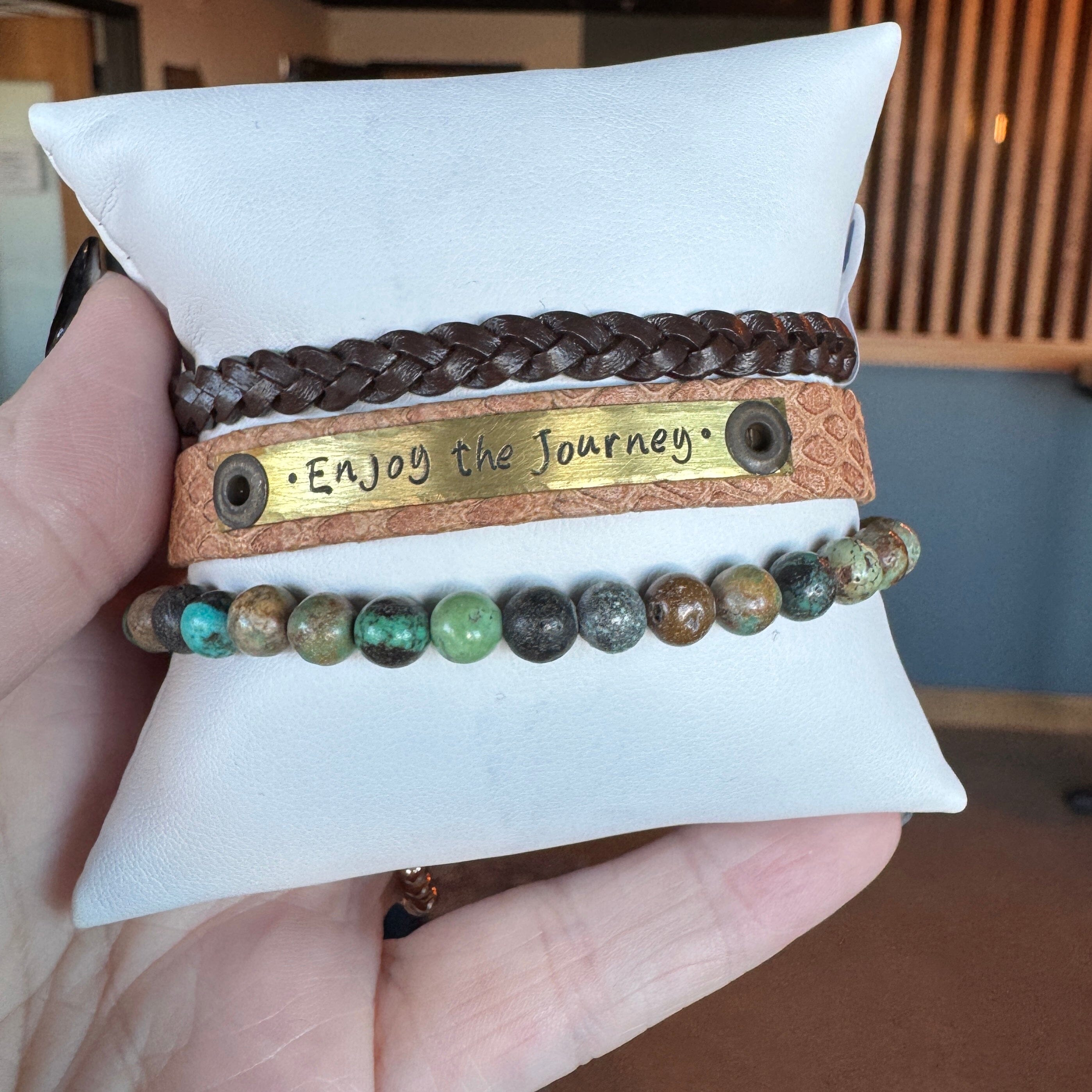 ENJOY the JOURNEY | Camel Brown Leather Skinny Set | 3 pieces | Bracelets | Women Skinny Bracelets Create Hope Cuffs 