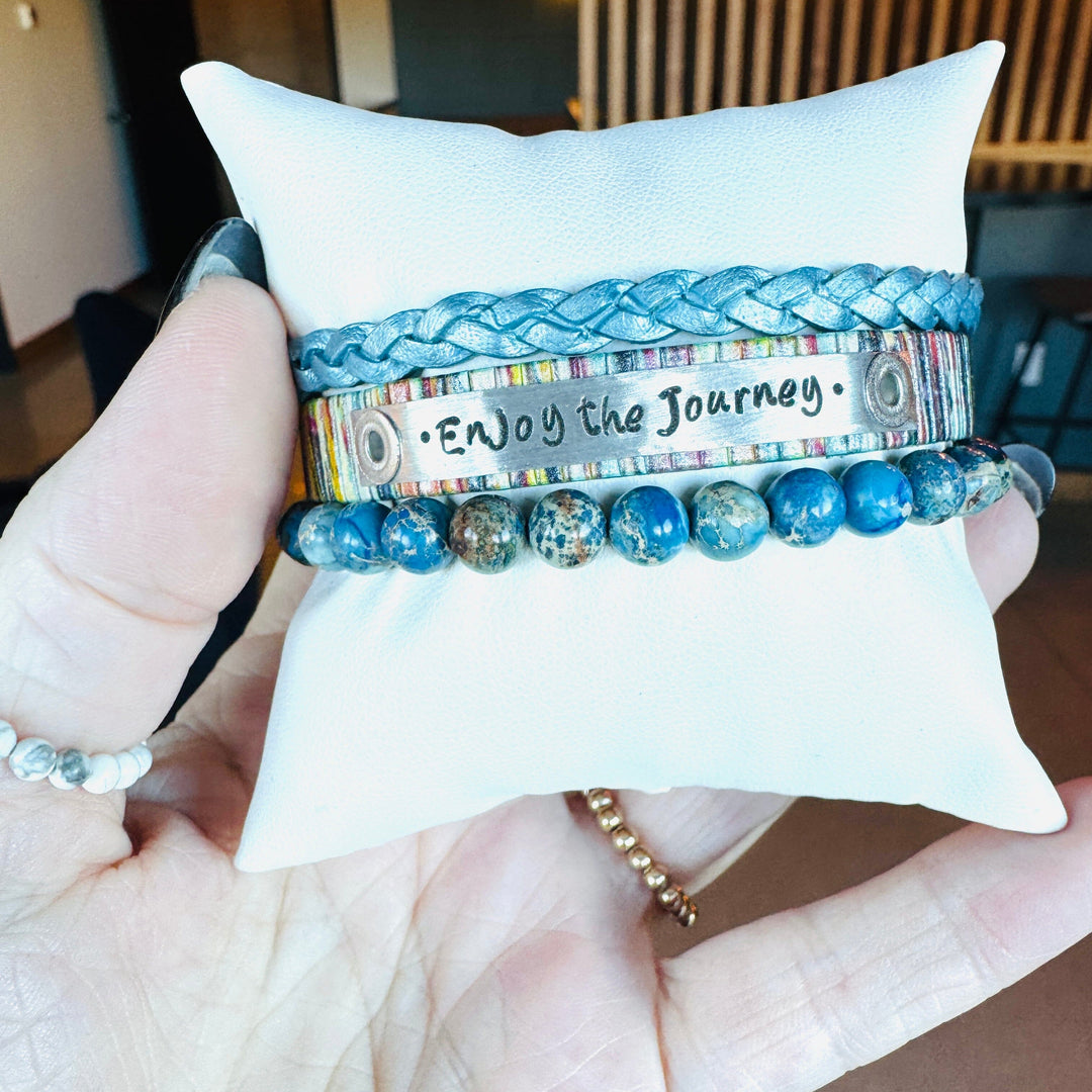 ENJOY the JOURNEY | Multi-Shimmer Skinny Leather Set | 3 pieces | Bracelets | Womens Skinny Bracelets Create Hope Cuffs 