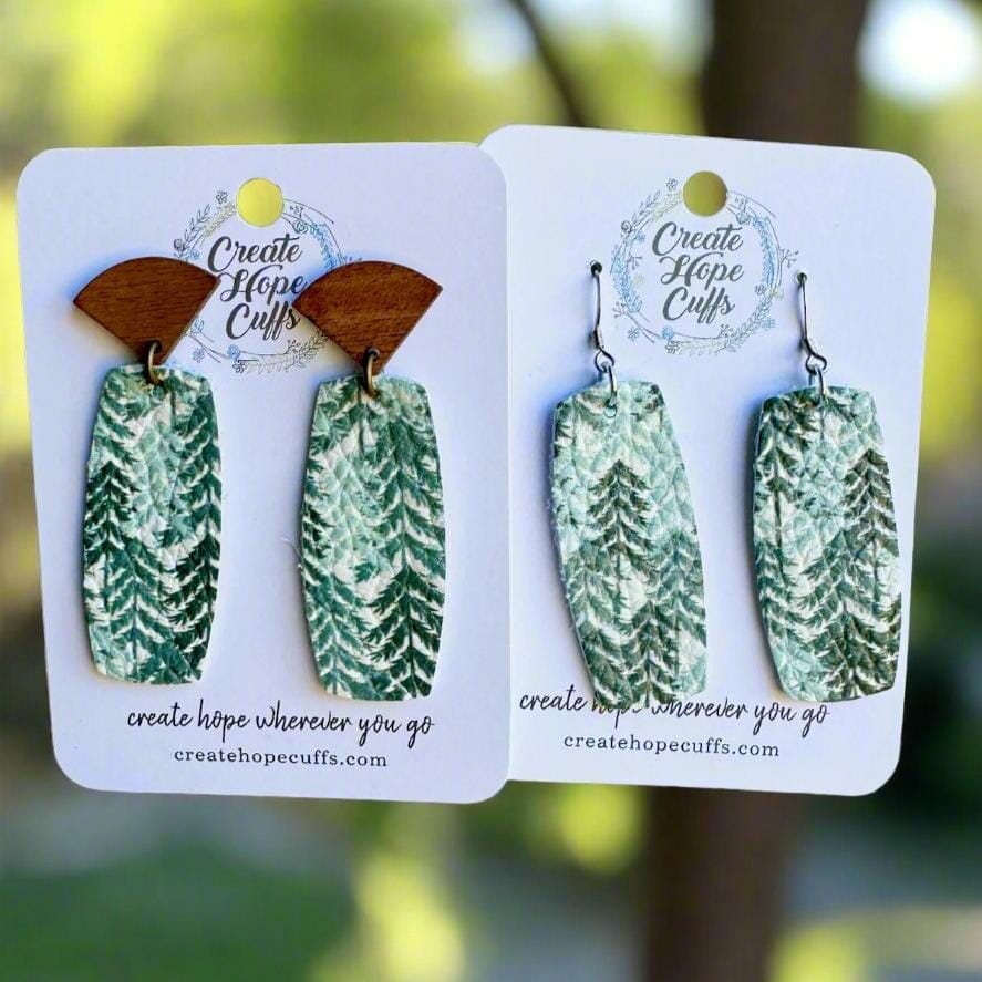 Evergreen Forest | 2 Styles | 2.5" Bar Leather Earrings | Hypoallergenic | Women Leather Earrings Create Hope Cuffs Choose Your Style 