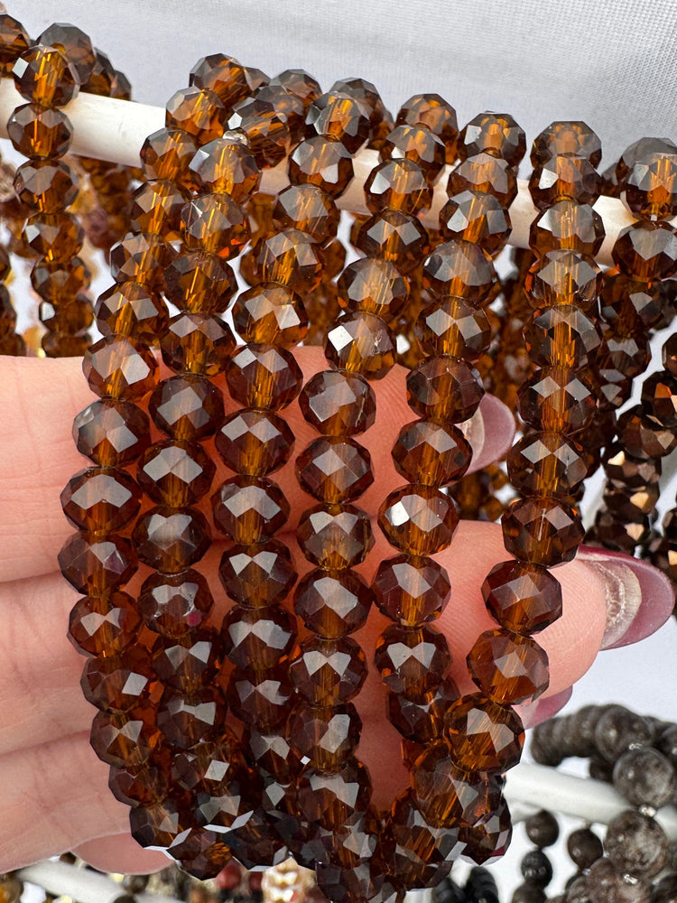 Faceted Crystal Beads | 7 COLORS | Glass Bead Bracelets | 6mm Beads | Women Bracelets Create Hope Cuffs Dark Brown 