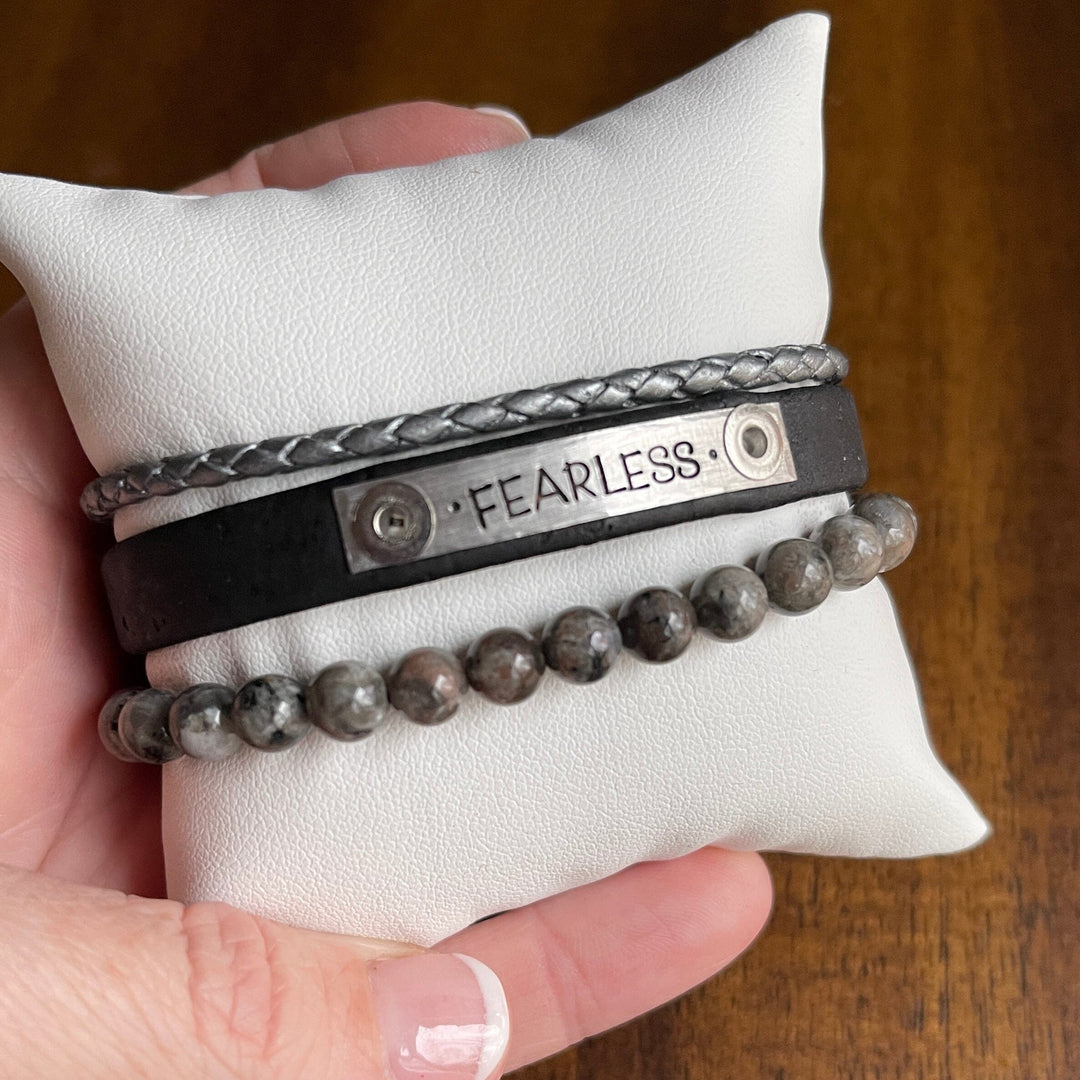 FEARLESS Black Stack | Skinny Cork Set | 3 pieces | Bracelets | Womens Skinny Bracelets Create Hope Cuffs 