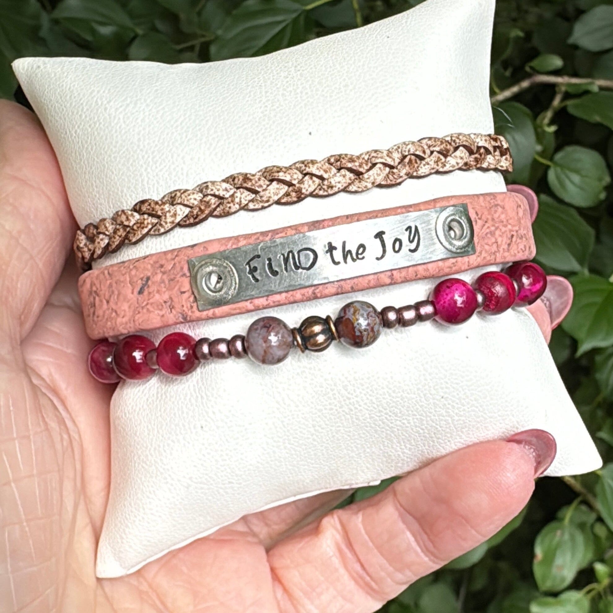 FIND the JOY | Pale Pink Cork Skinny Set | 3 pieces | Bracelets | Women Skinny Bracelets Create Hope Cuffs 