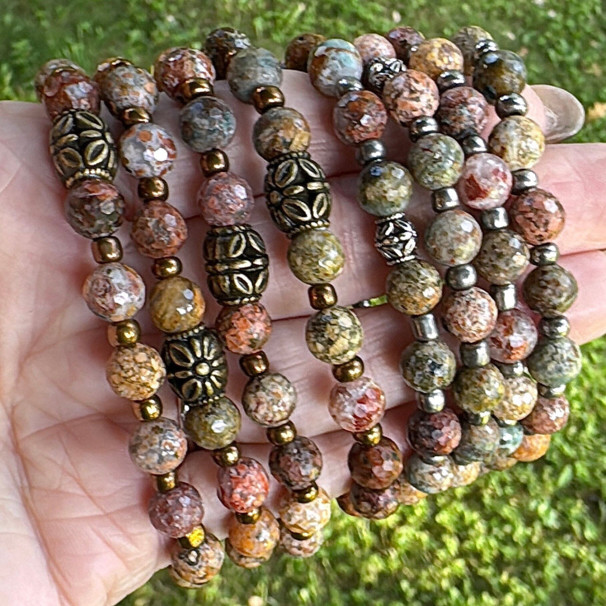 Flower Ocean Jasper Agate | Gemstone Bead Bracelets | 8mm Stone | Women Bracelets Create Hope Cuffs 