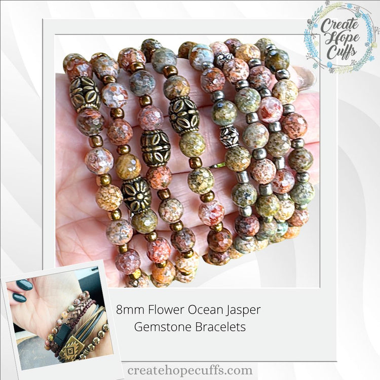 Flower Ocean Jasper Agate | Gemstone Bead Bracelets | 8mm Stone | Women Bracelets Create Hope Cuffs 
