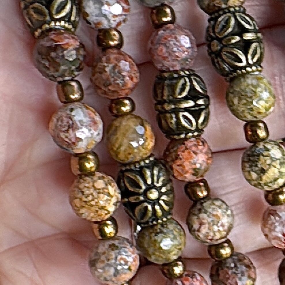 Flower Ocean Jasper Agate | Gemstone Bead Bracelets | 8mm Stone | Women Bracelets Create Hope Cuffs Bronze Accents 