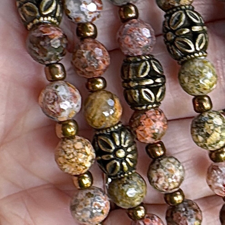 Flower Ocean Jasper Agate | Gemstone Bead Bracelets | 8mm Stone | Women Bracelets Create Hope Cuffs Bronze Accents 