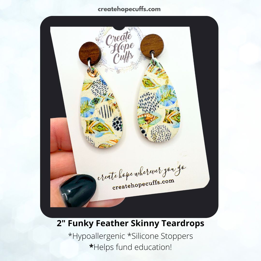 Funky Feather Skinny Teardrops | Leather Earrings | Hypoallergenic | Women Leather Earrings Create Hope Cuffs 