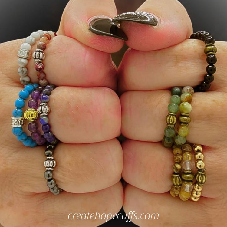 Gem RiNGs | 12 Beaded Options | Gemstone Finger and Toe Rings | 3mm Stone | Women Bracelets Create Hope Cuffs 