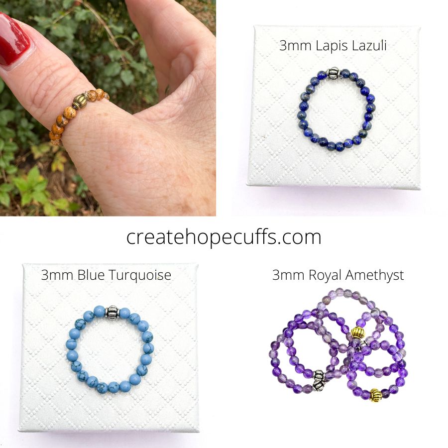 Gem RiNGs | 12 Beaded Options | Gemstone Finger and Toe Rings | 3mm Stone | Women Bracelets Create Hope Cuffs Blue Turquoise Size 4.0 