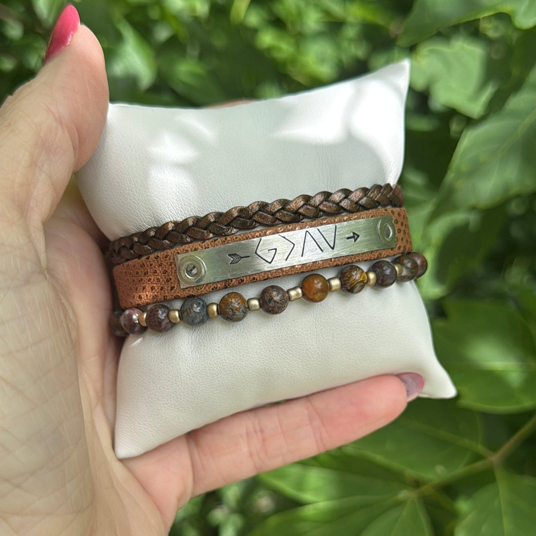 GOD is GREATER | Copper Luxor Leather Skinny Set | 3 pieces | Bracelets | Women Skinny Bracelets Create Hope Cuffs 
