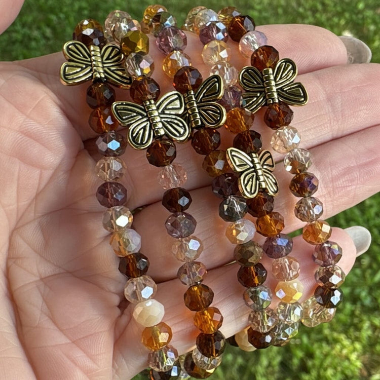 Golden Hour Butterfly Glass Beads | Gemstone Bead Bracelets | 6mm Glass | Women Bracelets Create Hope Cuffs 