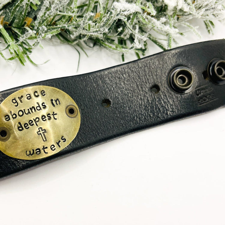 GRACE ABOUNDS | Black and Bronze Wide Leather OOAK | One of A Kind | Upcycled Cuff | Adjustable | Women Leather Cuff Create Hope Cuffs 