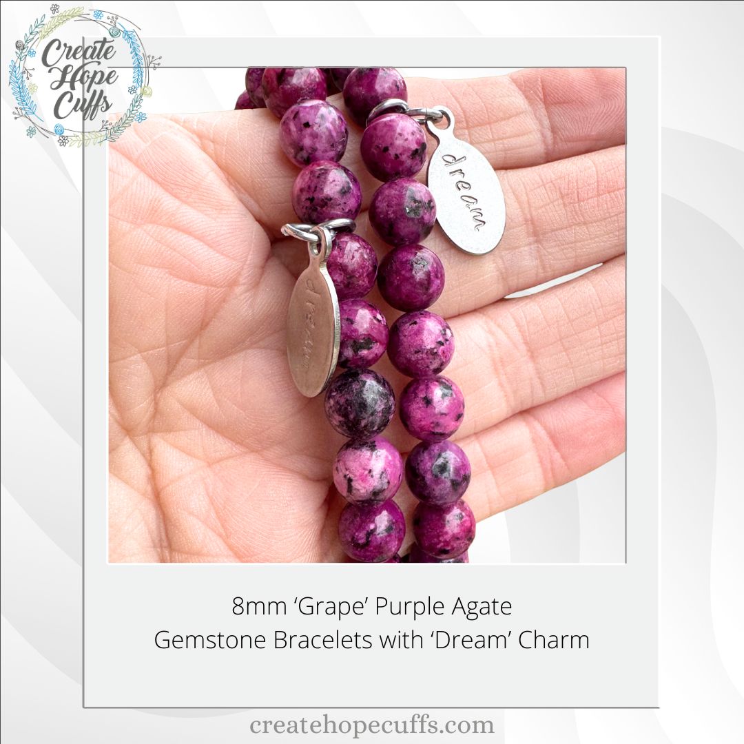 Grape Agate Bead Bracelet | 8mm | Gemstone | Womens Bracelets Create Hope Cuffs 