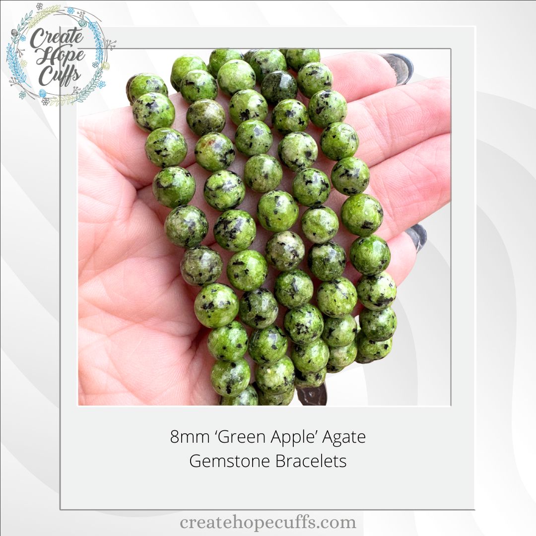 Green Apple Agate Bead Bracelet | 8mm | Gemstone | Women Bracelets Create Hope Cuffs 