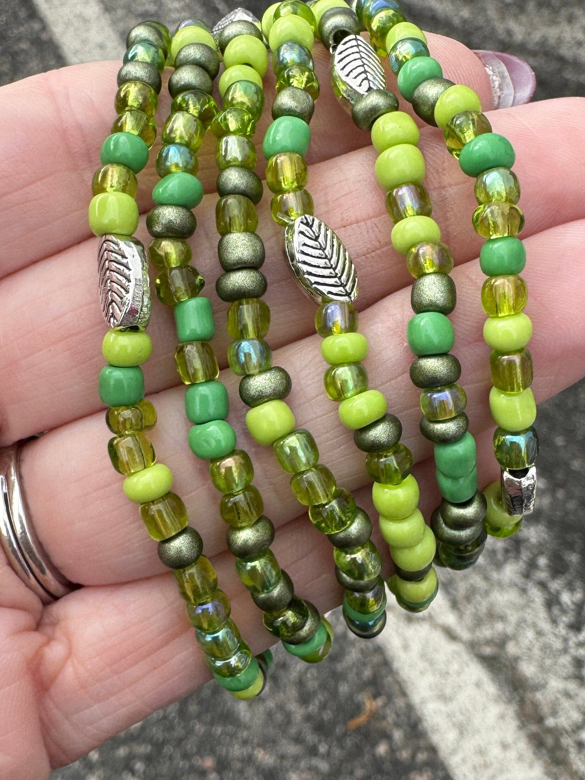 Green Leaf Mix | Glass Bead Bracelets | 4mm Beads | Women Bracelets Create Hope Cuffs 