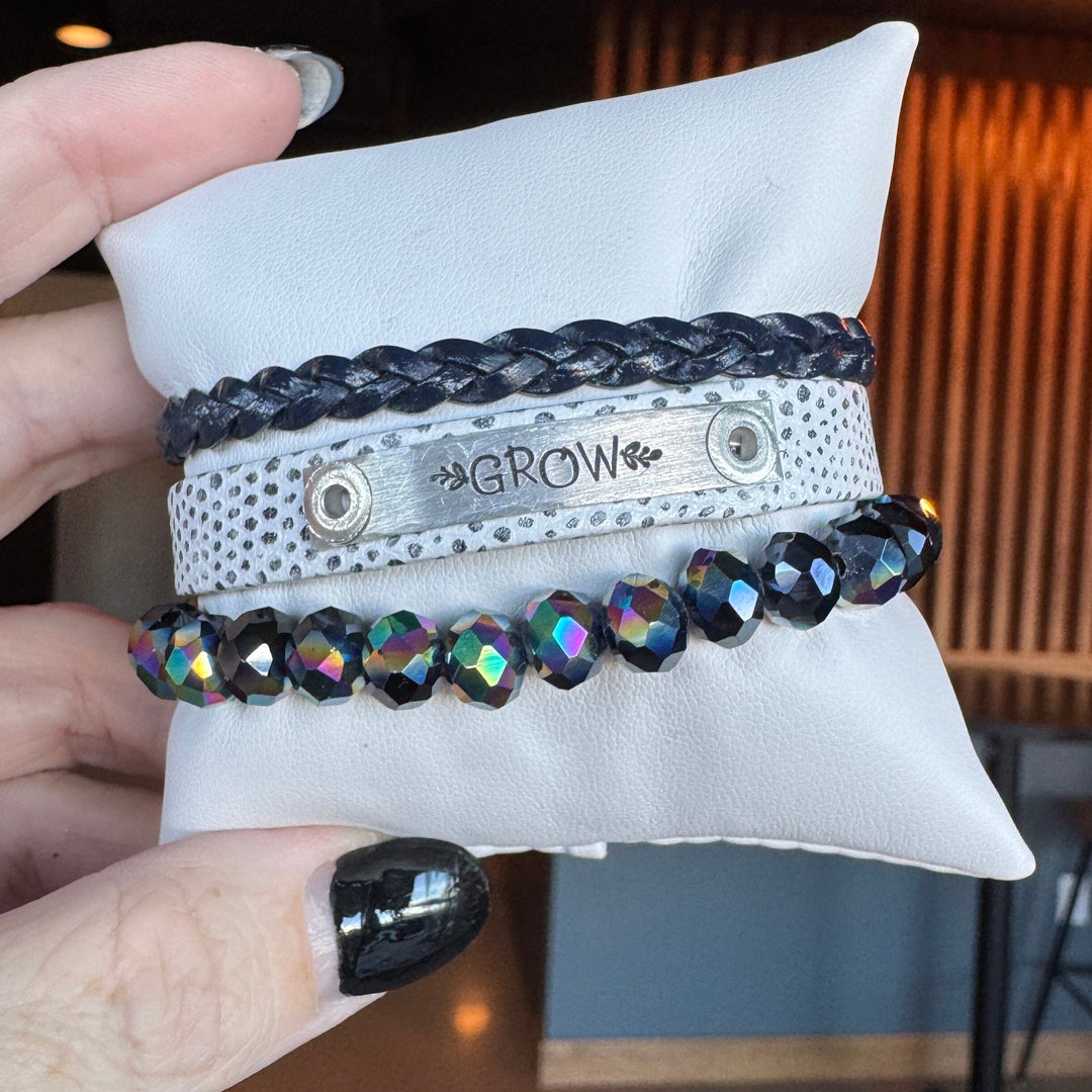 GROW | Lizard White Leather Skinny Set | 3 pieces | Bracelets | Women Skinny Bracelets Create Hope Cuffs 