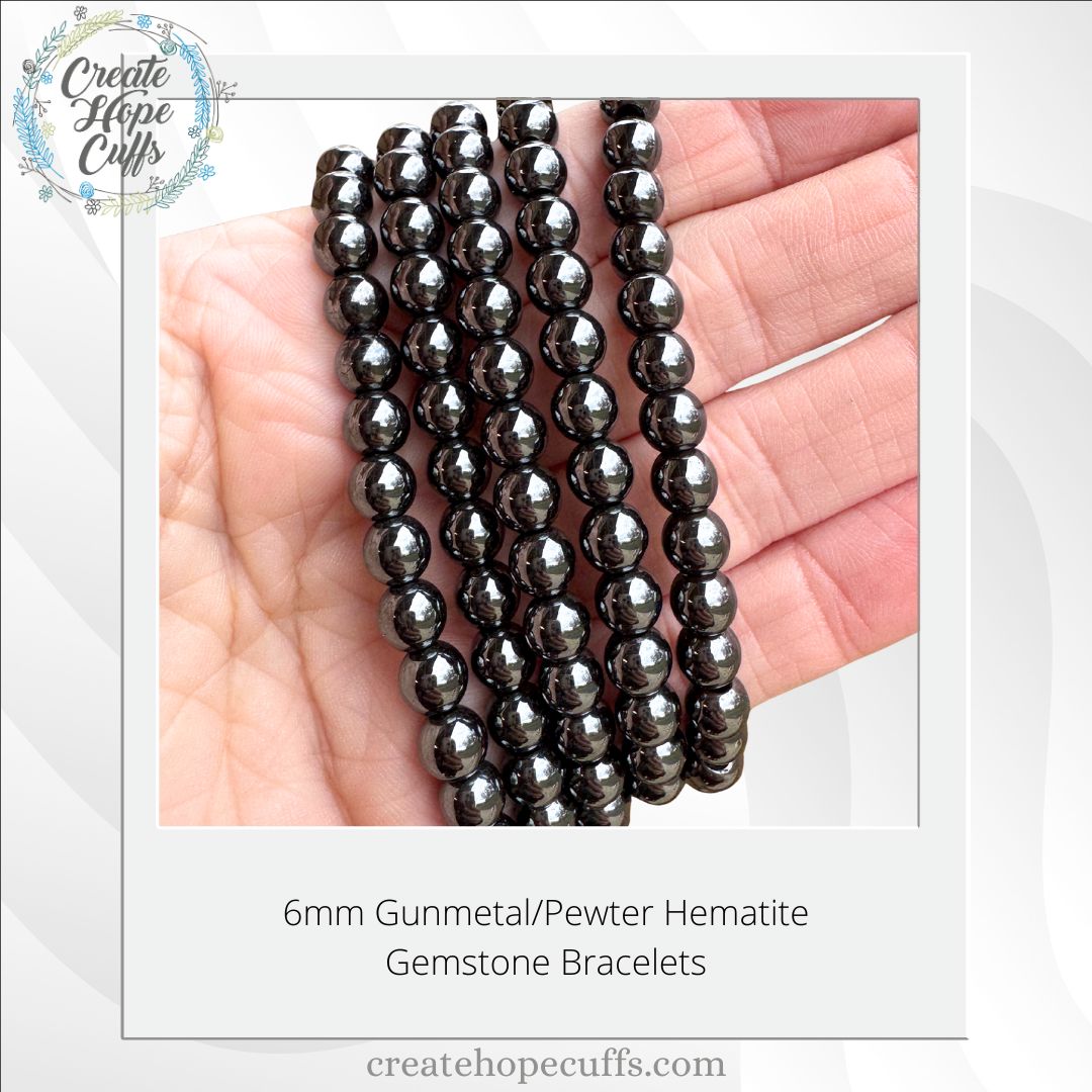 Gunmetal Pewter Hematite Bead Bracelet | 6mm | Gemstone | Women Bracelets Create Hope Cuffs 